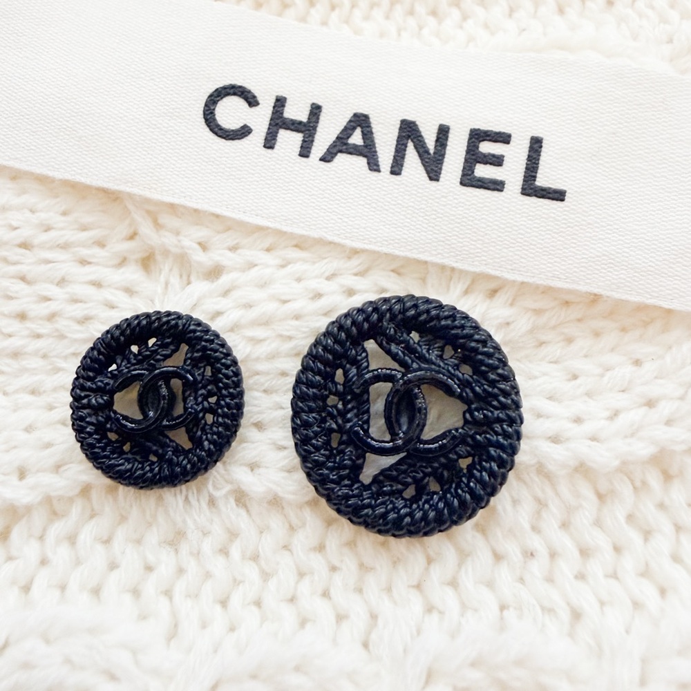 Authentic Chanel Black Rope CC Buttons Pair | 2010 Era